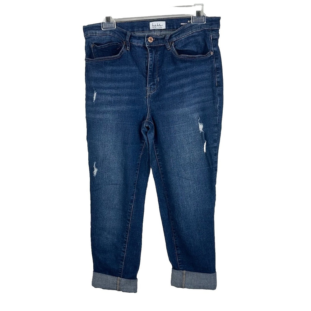 Nicole Miller Soho High Rise‎ Skinny Crop Jeans Womens 10 Distressed Blue Denim